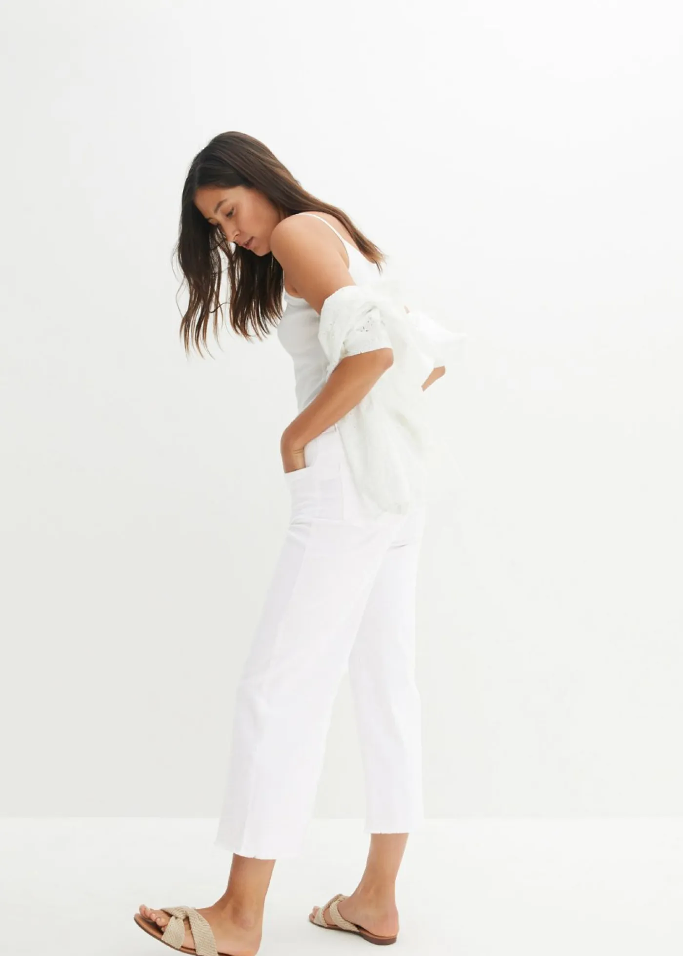 bonprix bonprix Vaqueros>Vaqueros capri de corte ancho Sarga blanca