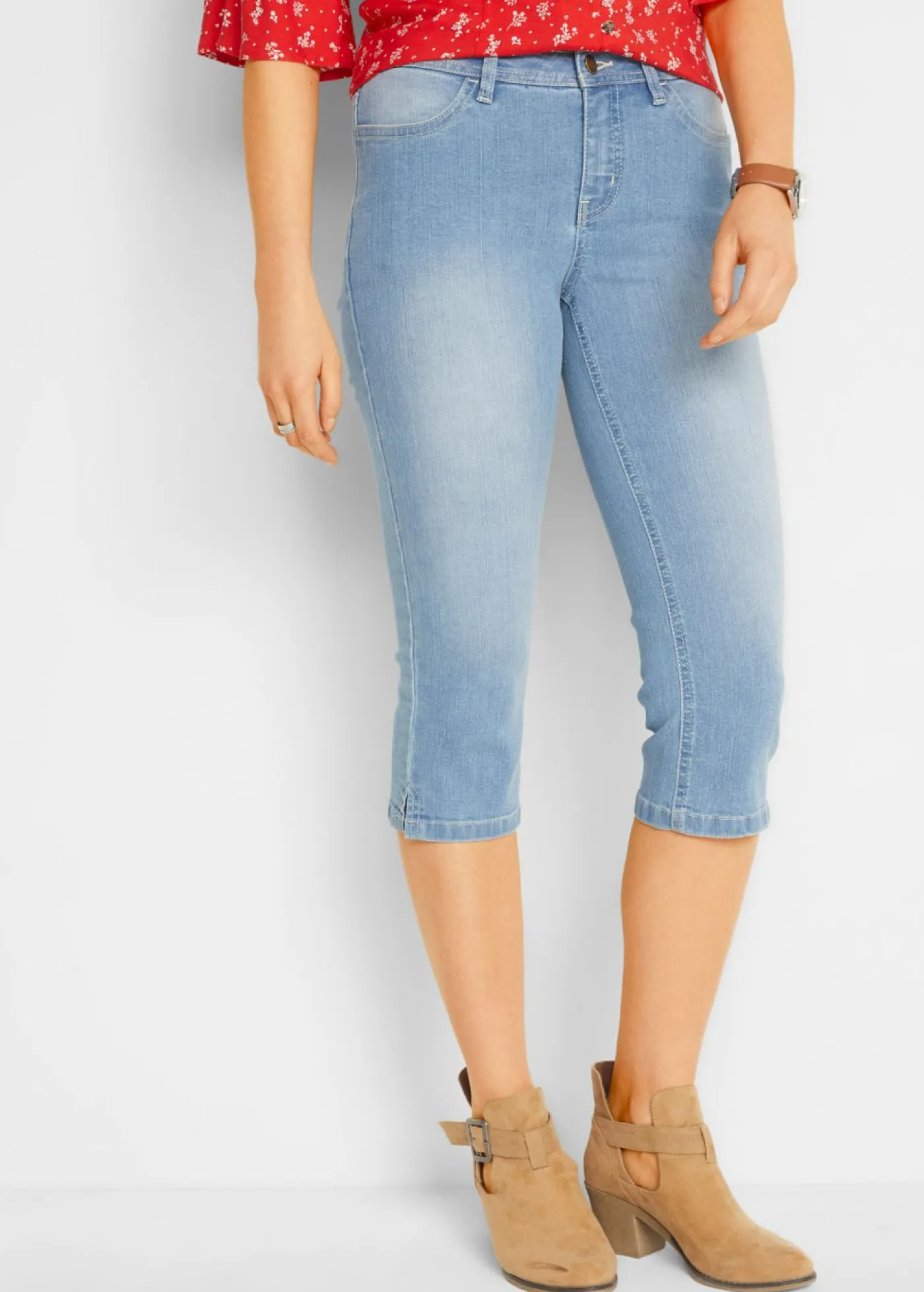 Mujer bonprix bonprix Vaqueros capri elásticos, cómodos, 2 unidades