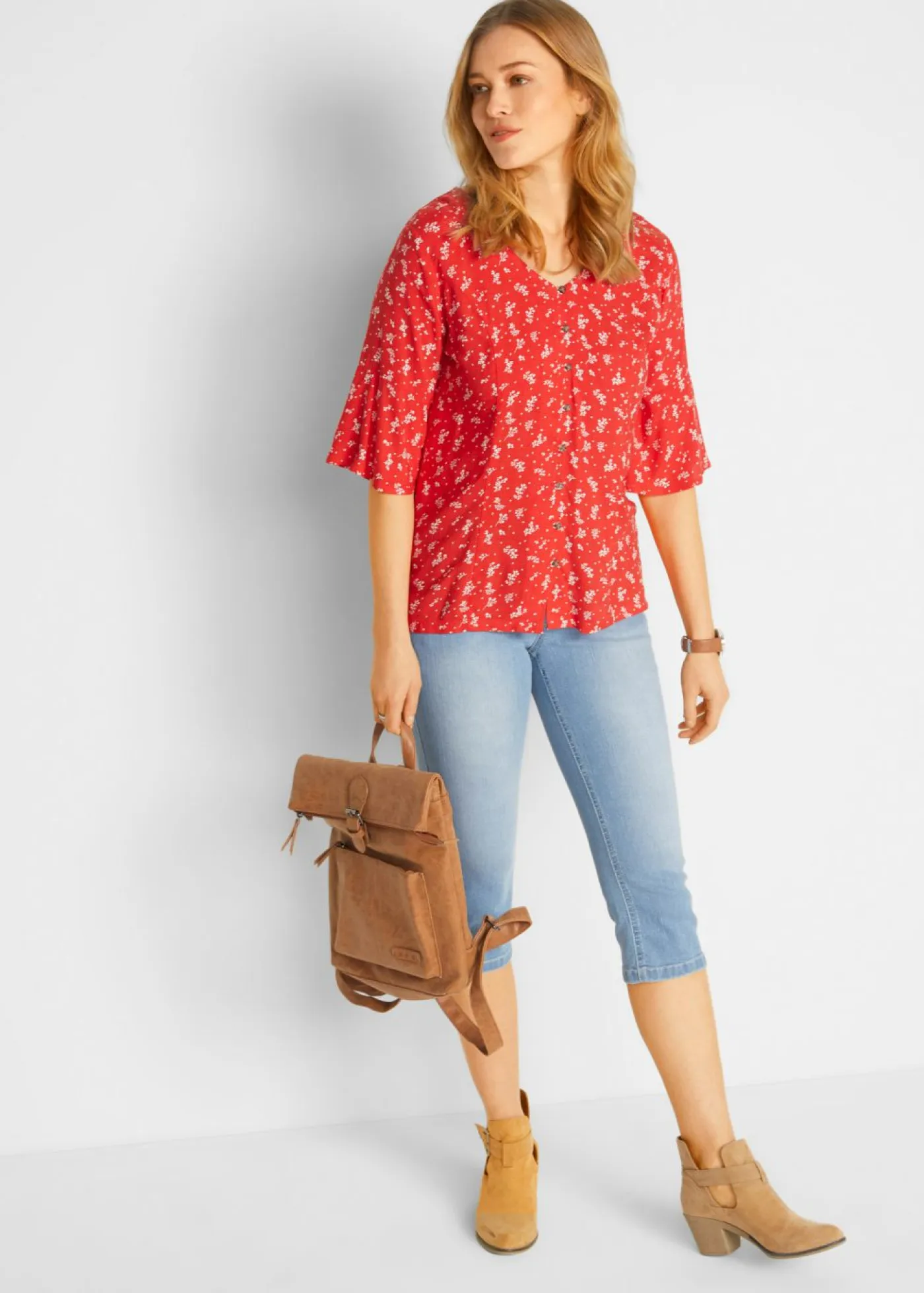 Mujer bonprix bonprix Vaqueros capri elásticos, cómodos, 2 unidades