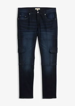bonprix bonprix Vaqueros>Vaqueros cargo elásticos, slim fit, straight azul oscuro denim usado