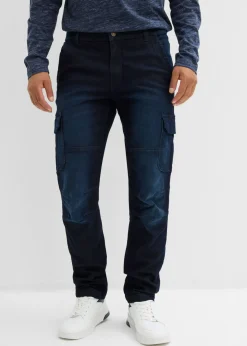 bonprix bonprix Ropa Térmica|Vaqueros>Vaqueros cargo, térmicos, regular fit, con cintura elástica y forro de franela, straight denim oscuro