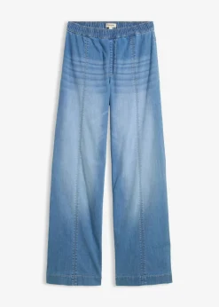 bonprix bonprix Vaqueros|Tallas Pequeñas>Vaqueros con pernera ancha, talle alto y cinturilla cómoda azul medio denim usado
