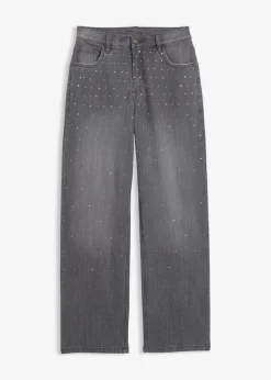 Niños bonprix bonprix Vaqueros con perneras anchas, piedras brillantes y talle medio