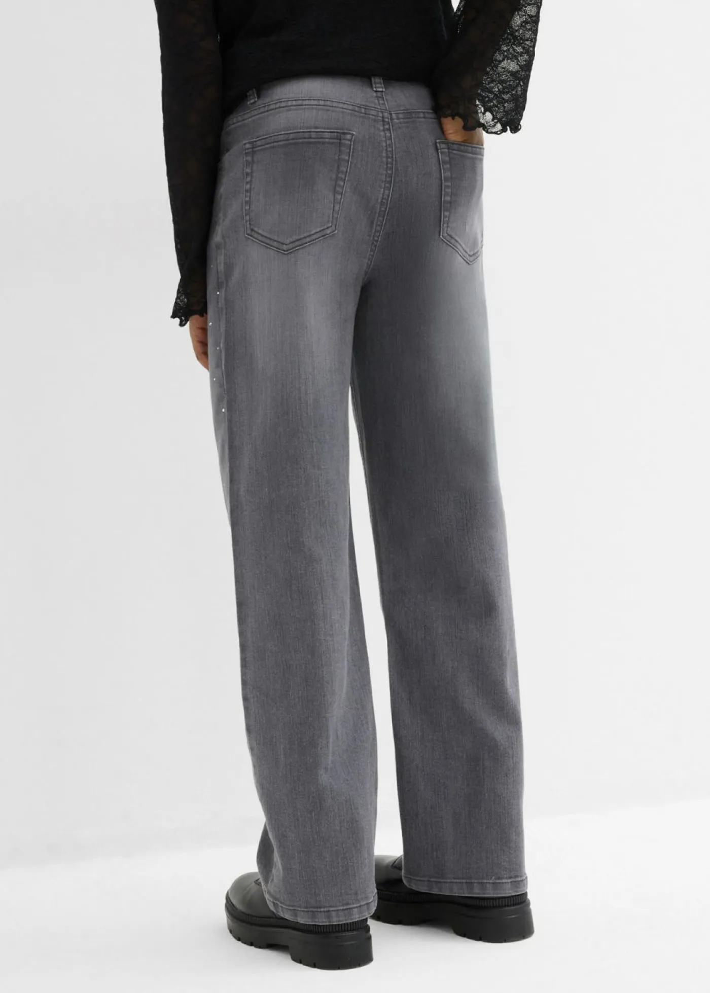 Niños bonprix bonprix Vaqueros con perneras anchas, piedras brillantes y talle medio