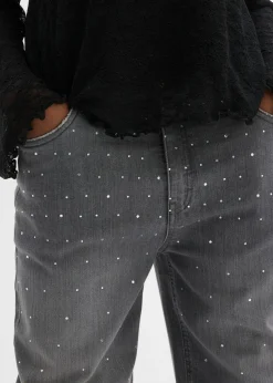 Niños bonprix bonprix Vaqueros con perneras anchas, piedras brillantes y talle medio