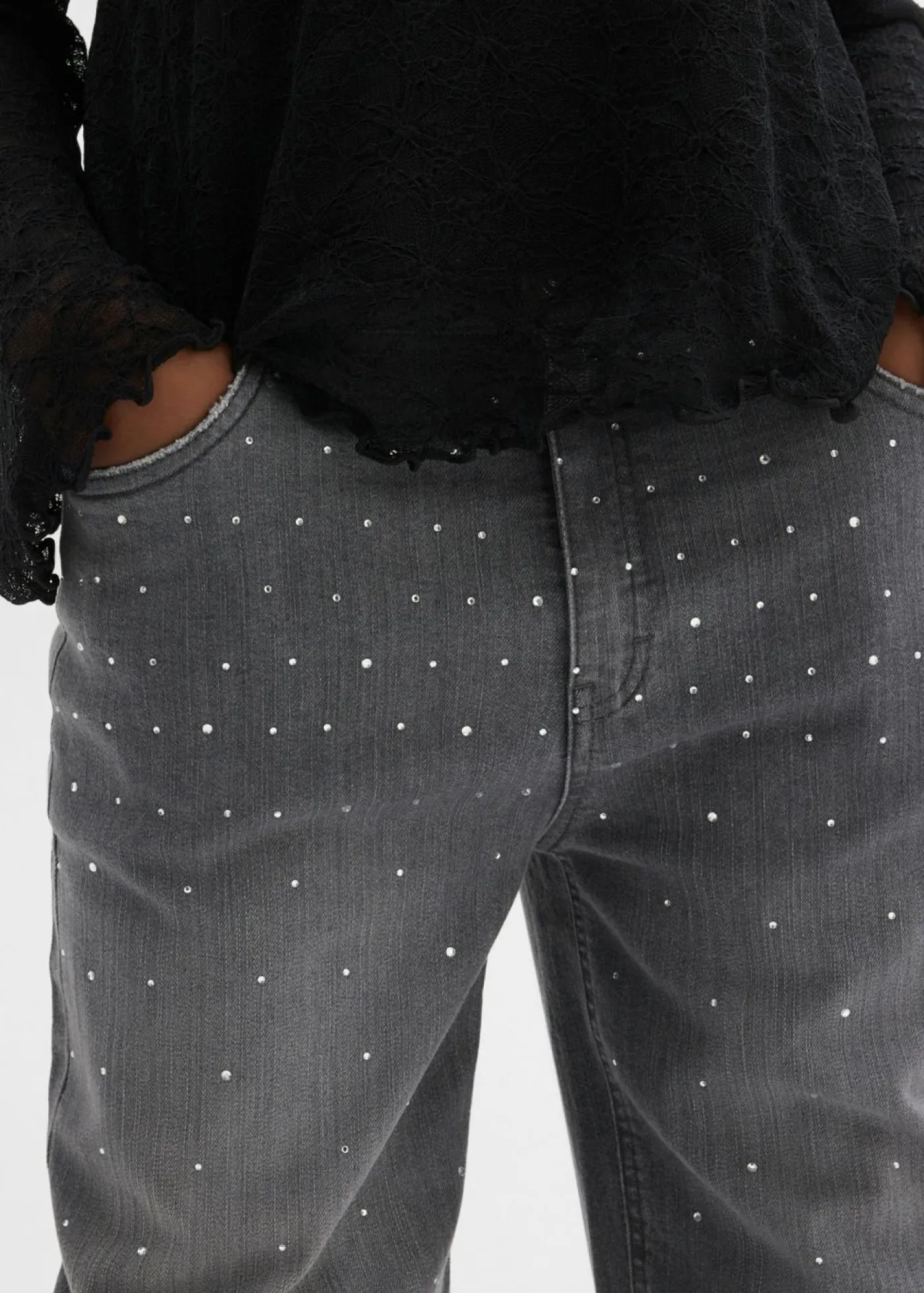 Niños bonprix bonprix Vaqueros con perneras anchas, piedras brillantes y talle medio