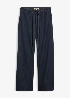 bonprix bonprix Tallas Pequeñas|Vaqueros>Vaqueros con perneras anchas, talle alto y largo cropped Azul oscuro denim