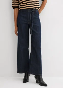bonprix bonprix Tallas Pequeñas|Vaqueros>Vaqueros con perneras anchas, talle alto y largo cropped Azul oscuro denim