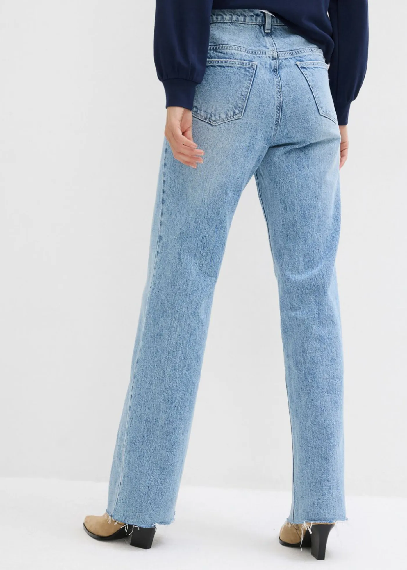 bonprix bonprix Vaqueros>Vaqueros con pierna ancha, talle alto y largo completo Denim hielo desgastado