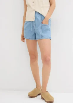 bonprix bonprix Shorts|Vaqueros>Vaqueros cortos con talle alto y cinturilla cómoda azul hielo denim usado