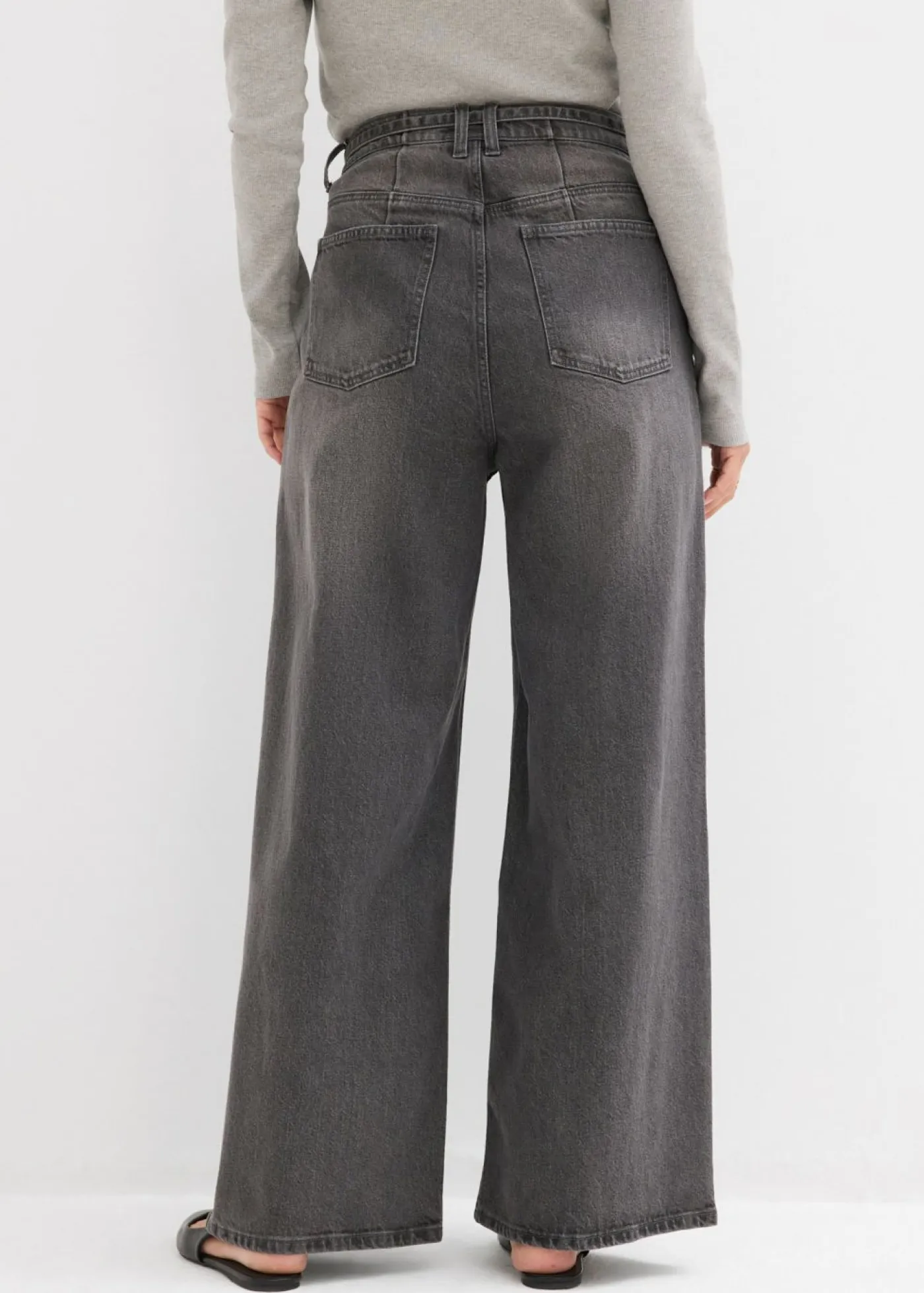 bonprix bonprix Vaqueros>Vaqueros de pernera ancha, high waist Denim gris usado