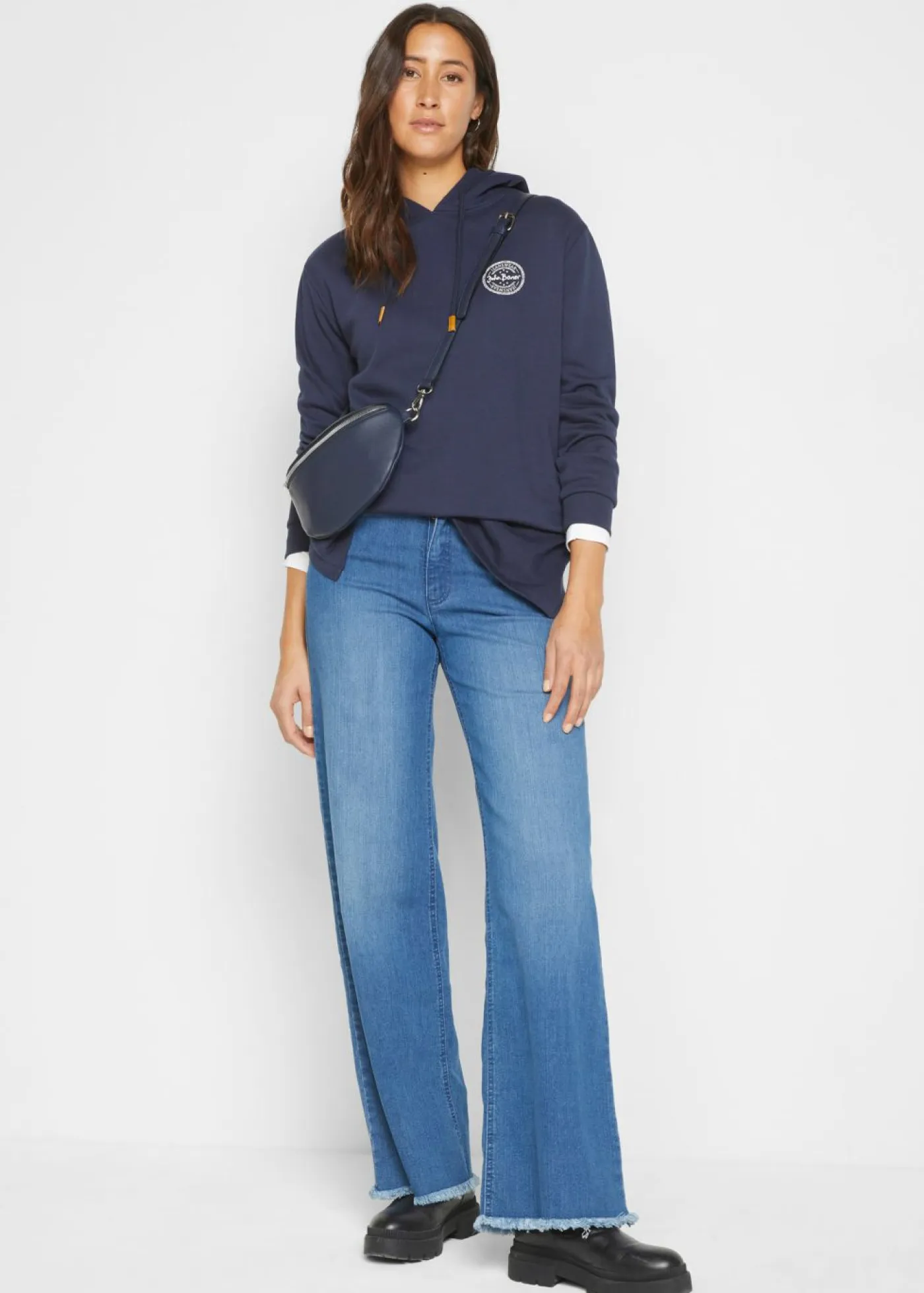 bonprix bonprix Vaqueros>Vaqueros de pernera ancha, high waist Azul piedra usado