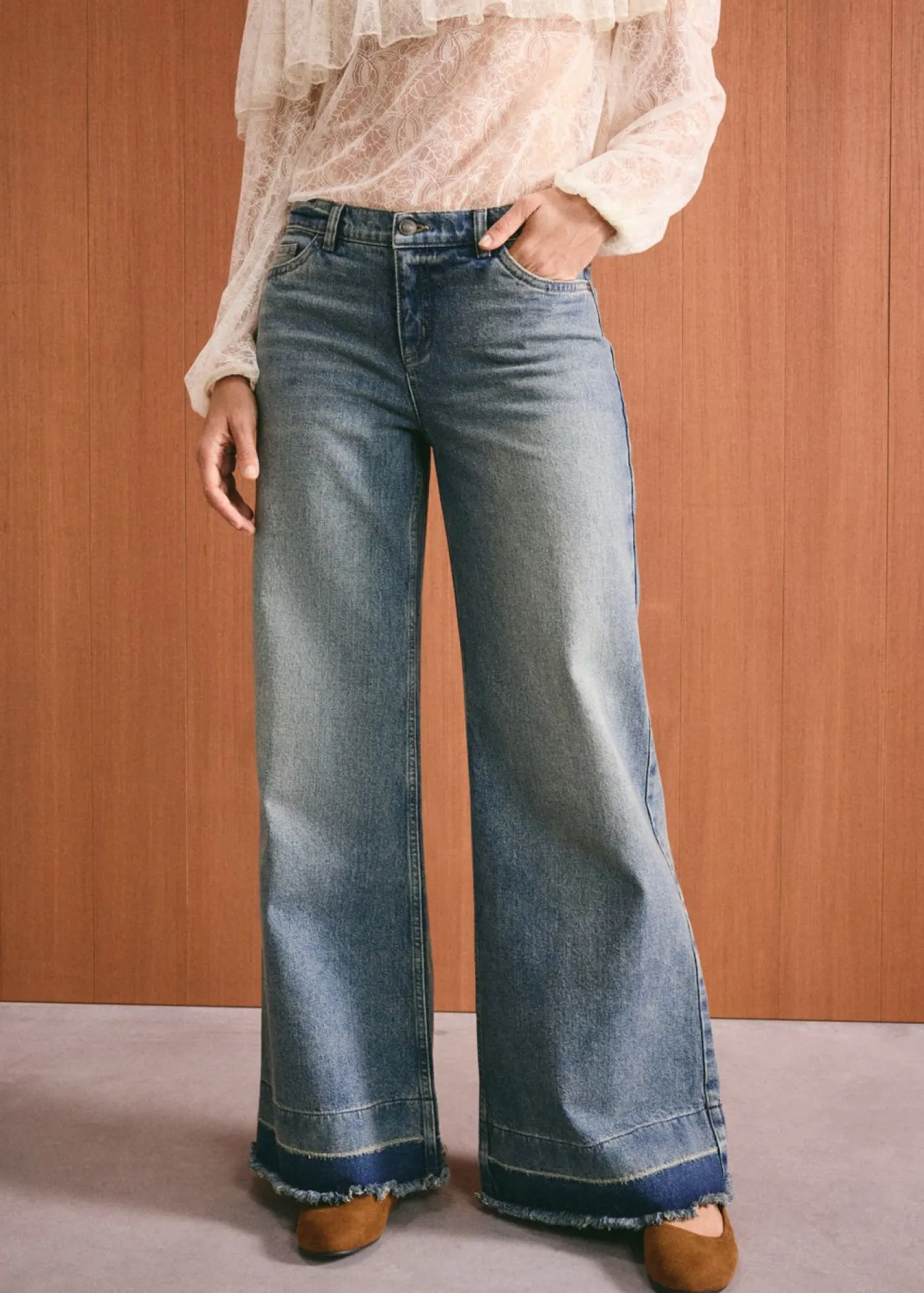 bonprix bonprix Vaqueros>Vaqueros de pernera ancha, mid waist denim claro desgastado vintage