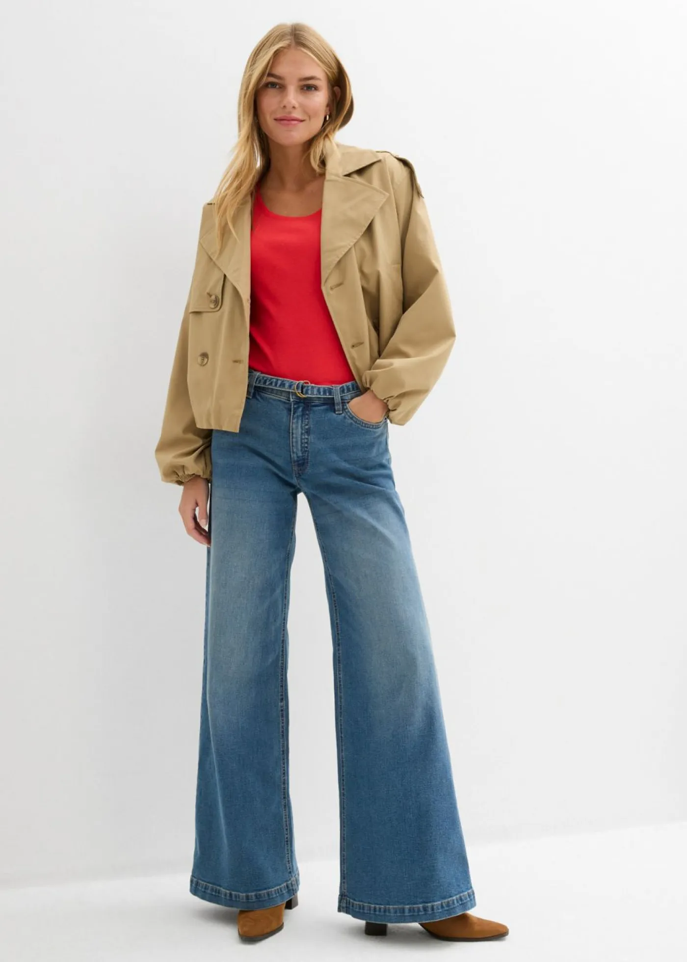 Mujer bonprix bonprix Vaqueros de pernera ancha, mid waist, largo completo