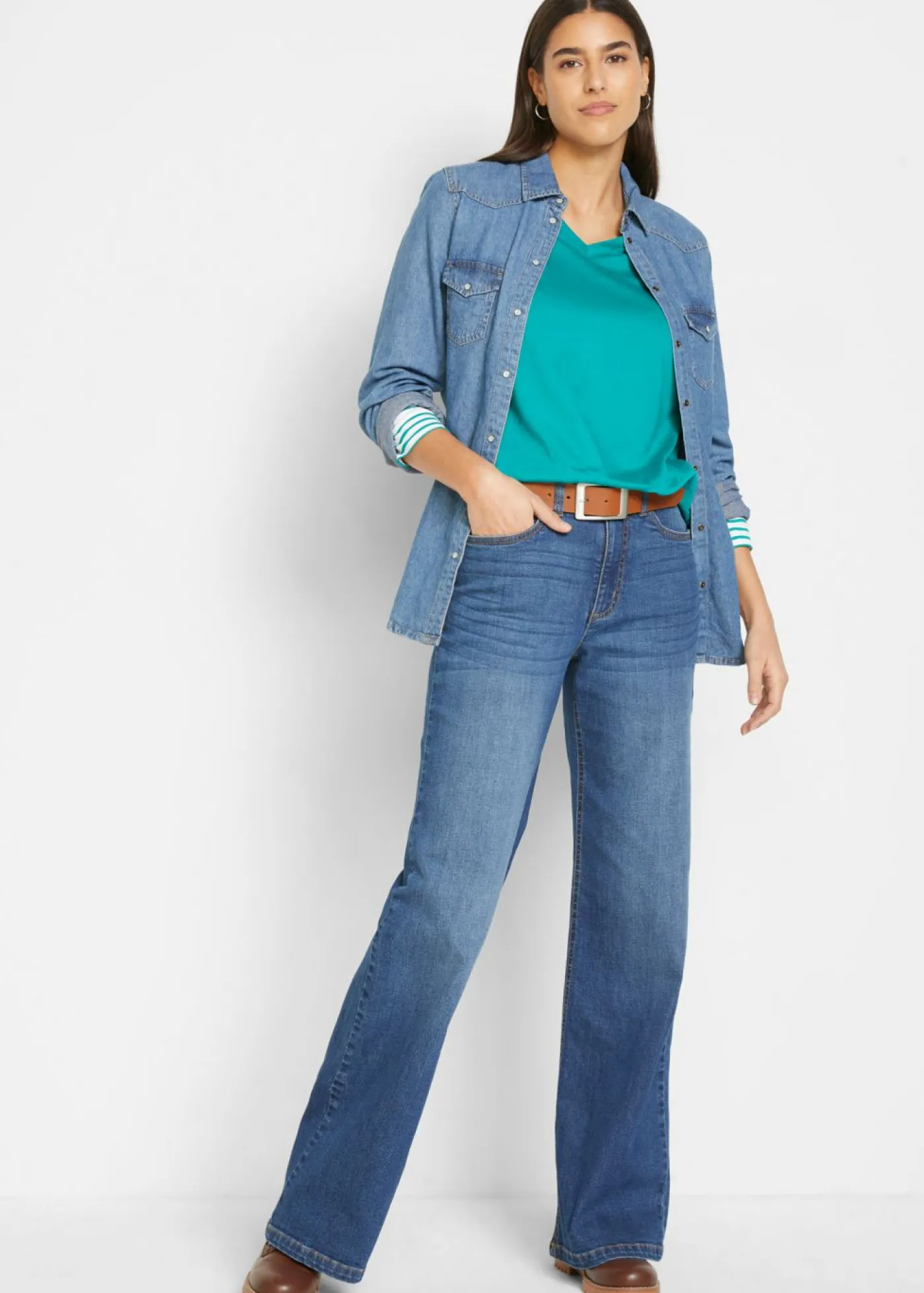 Mujer bonprix bonprix Vaqueros de pernera ancha, high waist, de algodón orgánico