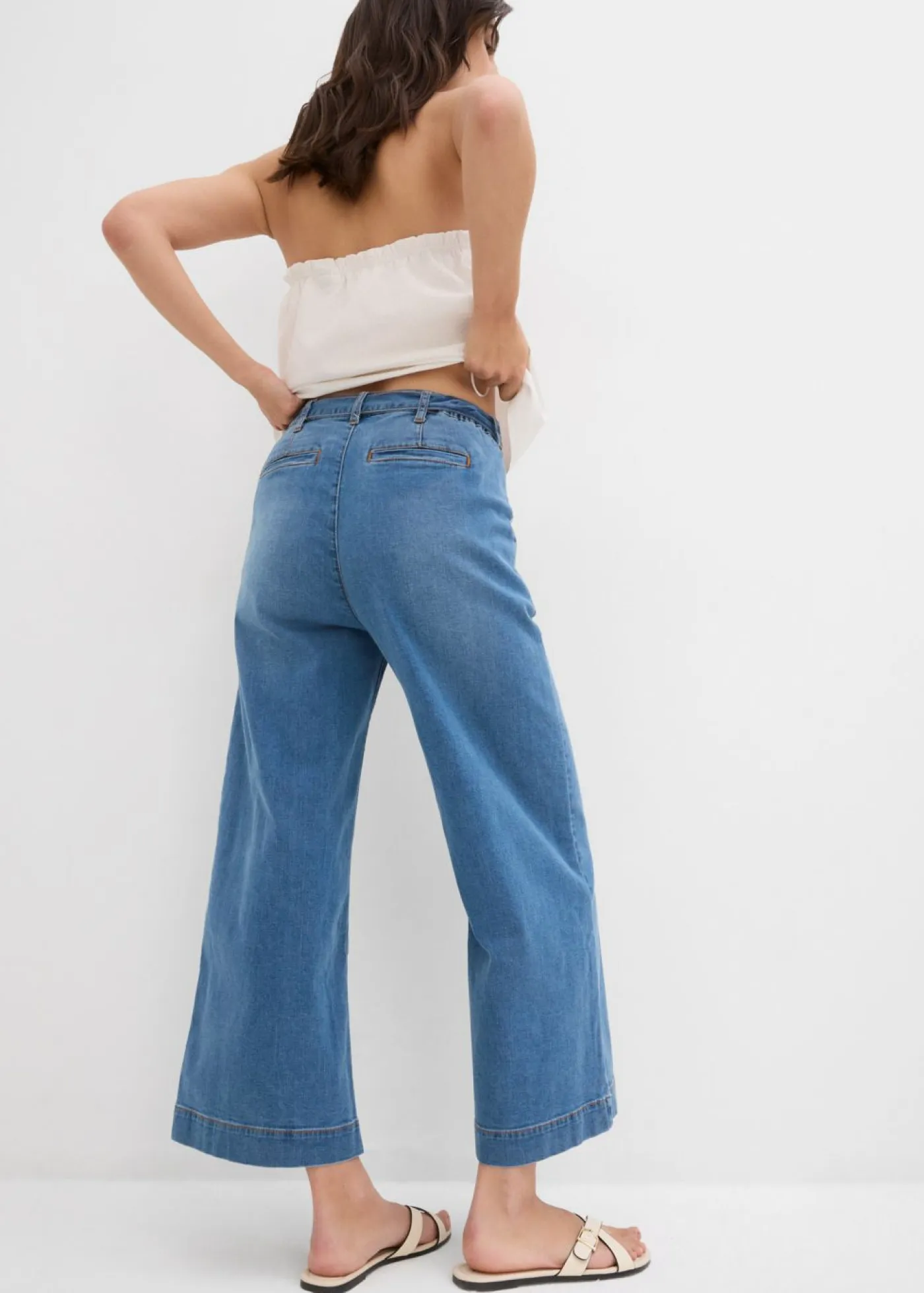 Mujer bonprix bonprix Vaqueros de pernera ancha, high waist, cintura cómoda y cropped