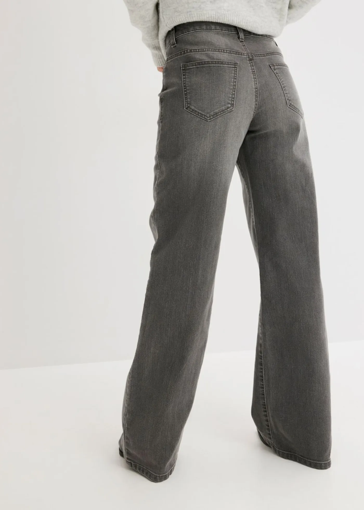 bonprix bonprix Vaqueros>Vaqueros de pernera ancha, mid waist, elástico denim gris