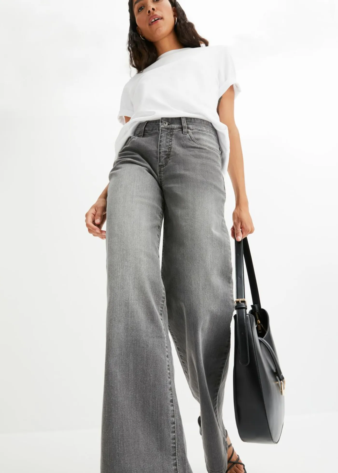 bonprix bonprix Vaqueros>Vaqueros de pernera ancha, mid waist, elástico denim gris