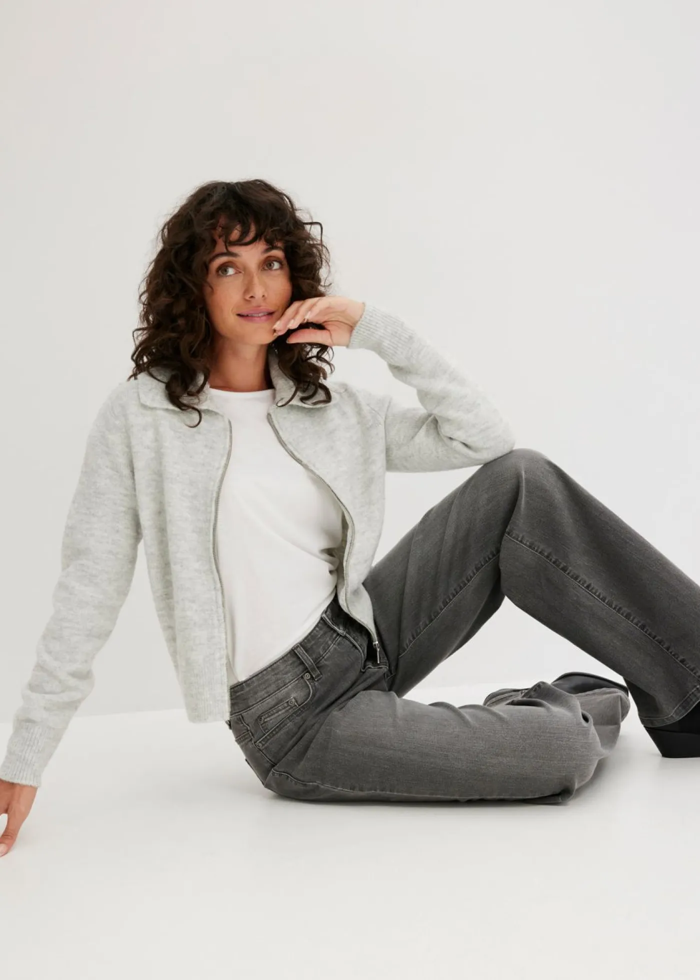 bonprix bonprix Vaqueros>Vaqueros de pernera ancha, mid waist, elástico denim gris