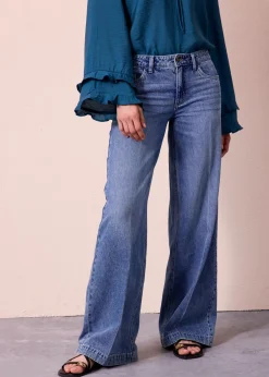 Mujer bonprix bonprix Vaqueros de pernera ancha, mid waist, largo completo y low stretch