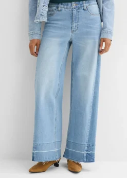 bonprix bonprix Tallas Pequeñas|Novedades>Vaqueros de pernera ancha, mid waist azul hielo denim usado