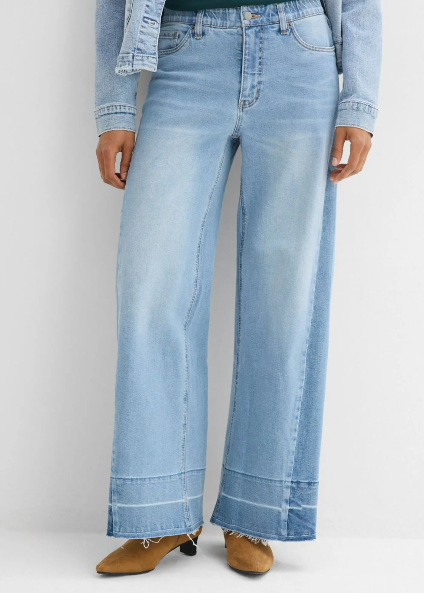 bonprix bonprix Tallas Pequeñas|Novedades>Vaqueros de pernera ancha, mid waist azul hielo denim usado