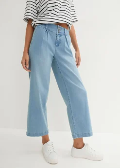 bonprix bonprix Vaqueros>Vaqueros de pernera ancha, high waist, cintura cómoda Blanco lana