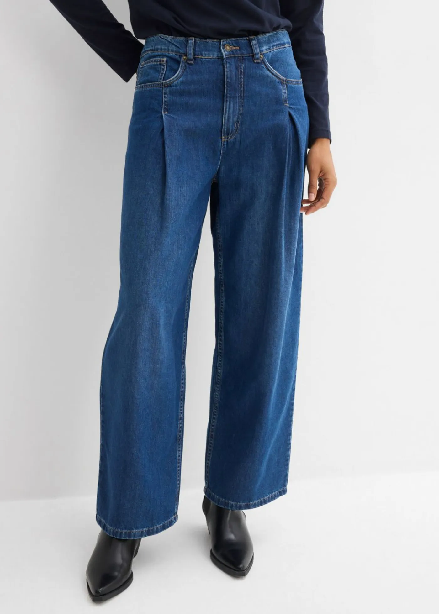 bonprix bonprix Vaqueros>Vaqueros de pernera ancha, high waist Azul piedra usado