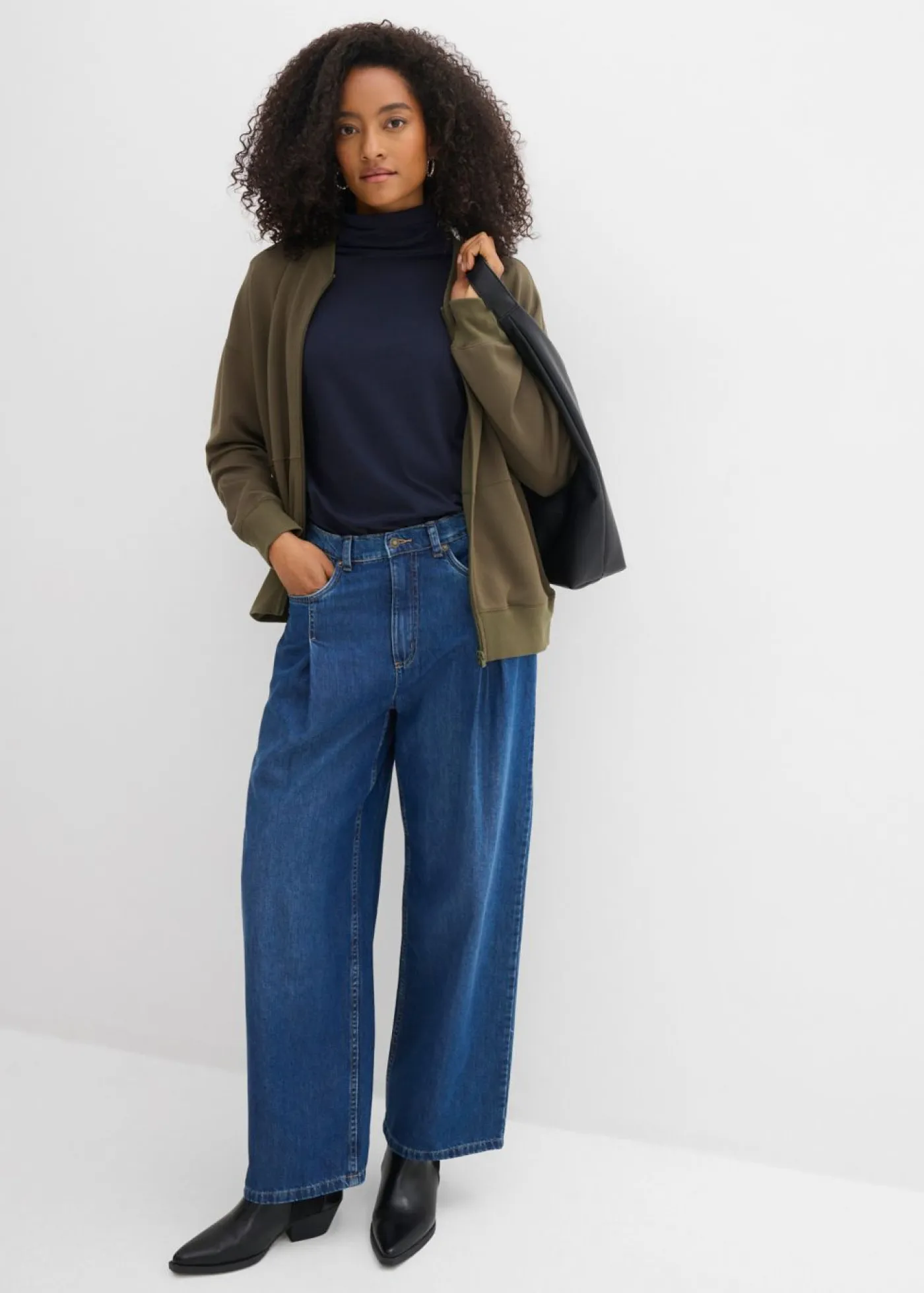 bonprix bonprix Vaqueros>Vaqueros de pernera ancha, high waist Azul piedra usado