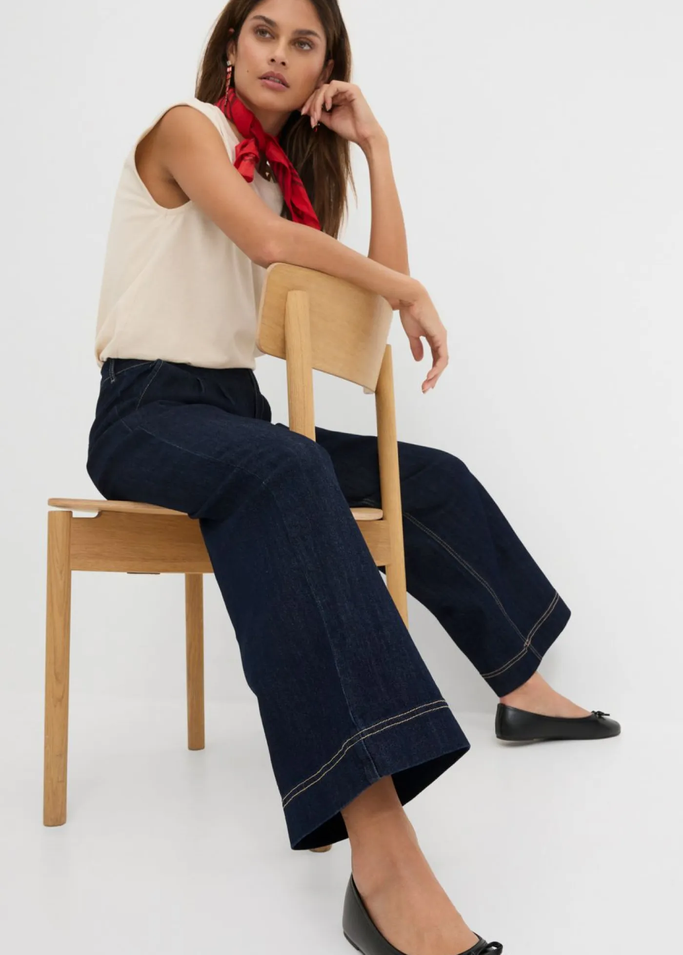 Mujer bonprix bonprix Vaqueros de pernera ancha, high waist, cintura cómoda