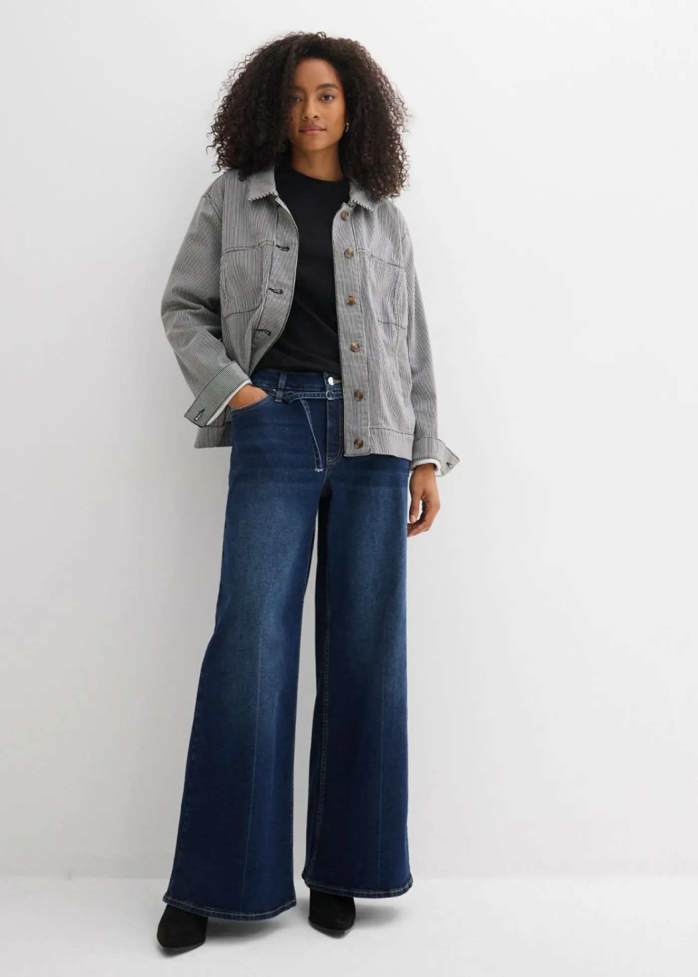 bonprix bonprix Tallas Pequeñas>Vaqueros de pernera ancha, mid waist azul oscuro denim usado