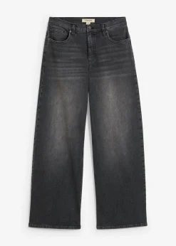 bonprix bonprix Vaqueros|Tallas Pequeñas>Vaqueros de pernera ancha, high waist Denim negro desgastado