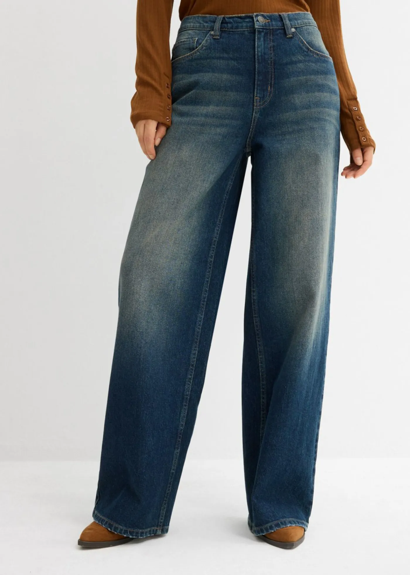bonprix bonprix Vaqueros>Vaqueros de pernera ancha, high waist Azul oscuro denim