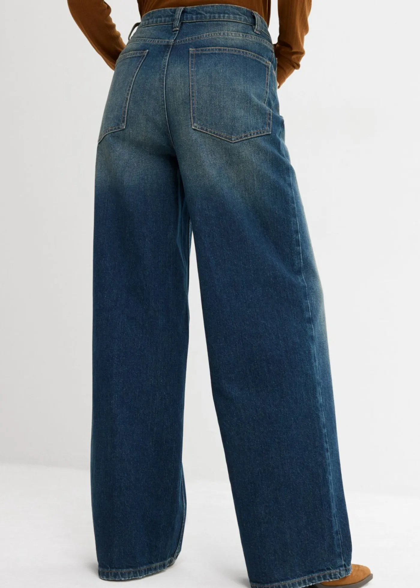 bonprix bonprix Vaqueros>Vaqueros de pernera ancha, high waist Azul oscuro denim