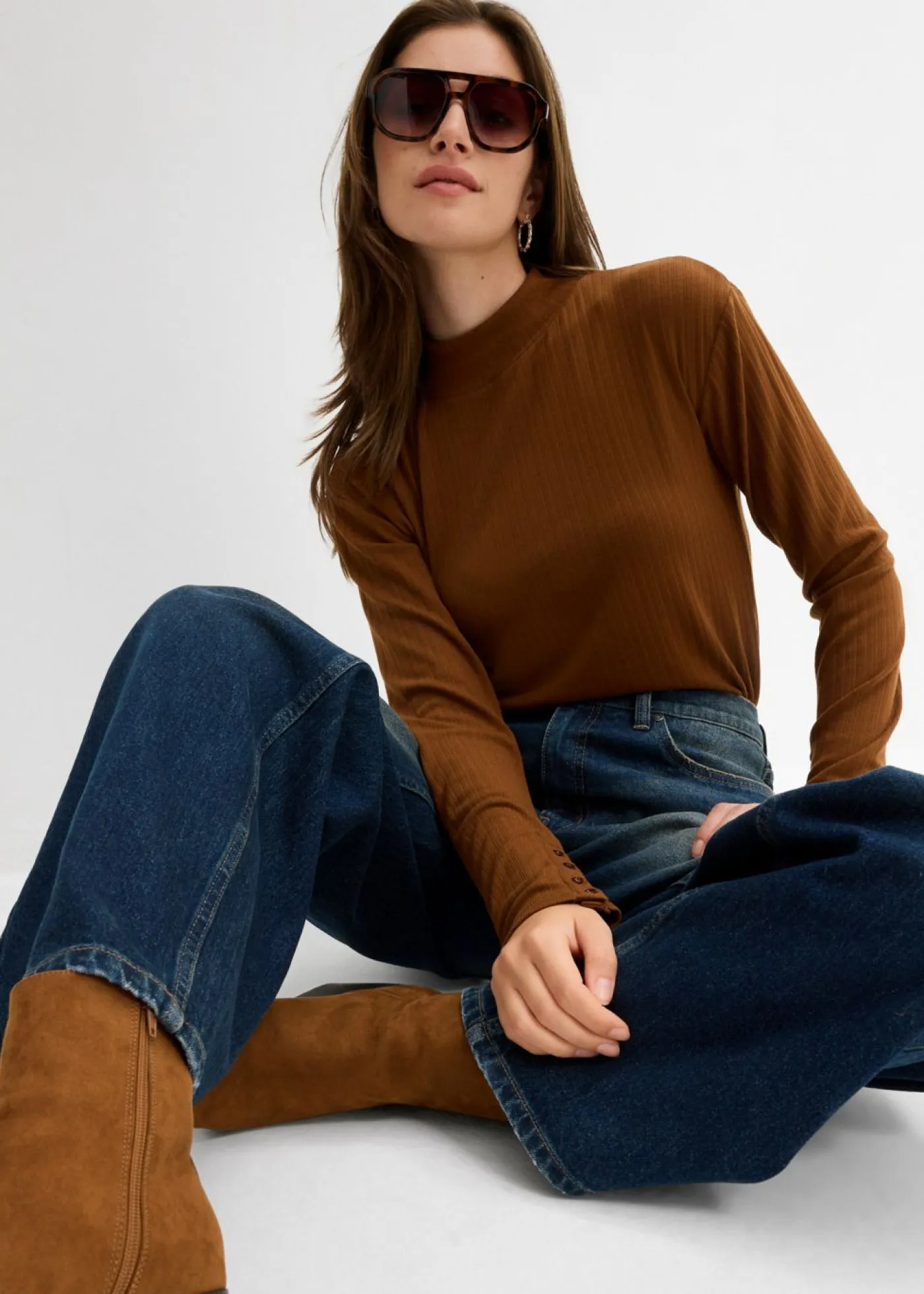 bonprix bonprix Vaqueros>Vaqueros de pernera ancha, high waist Azul oscuro denim