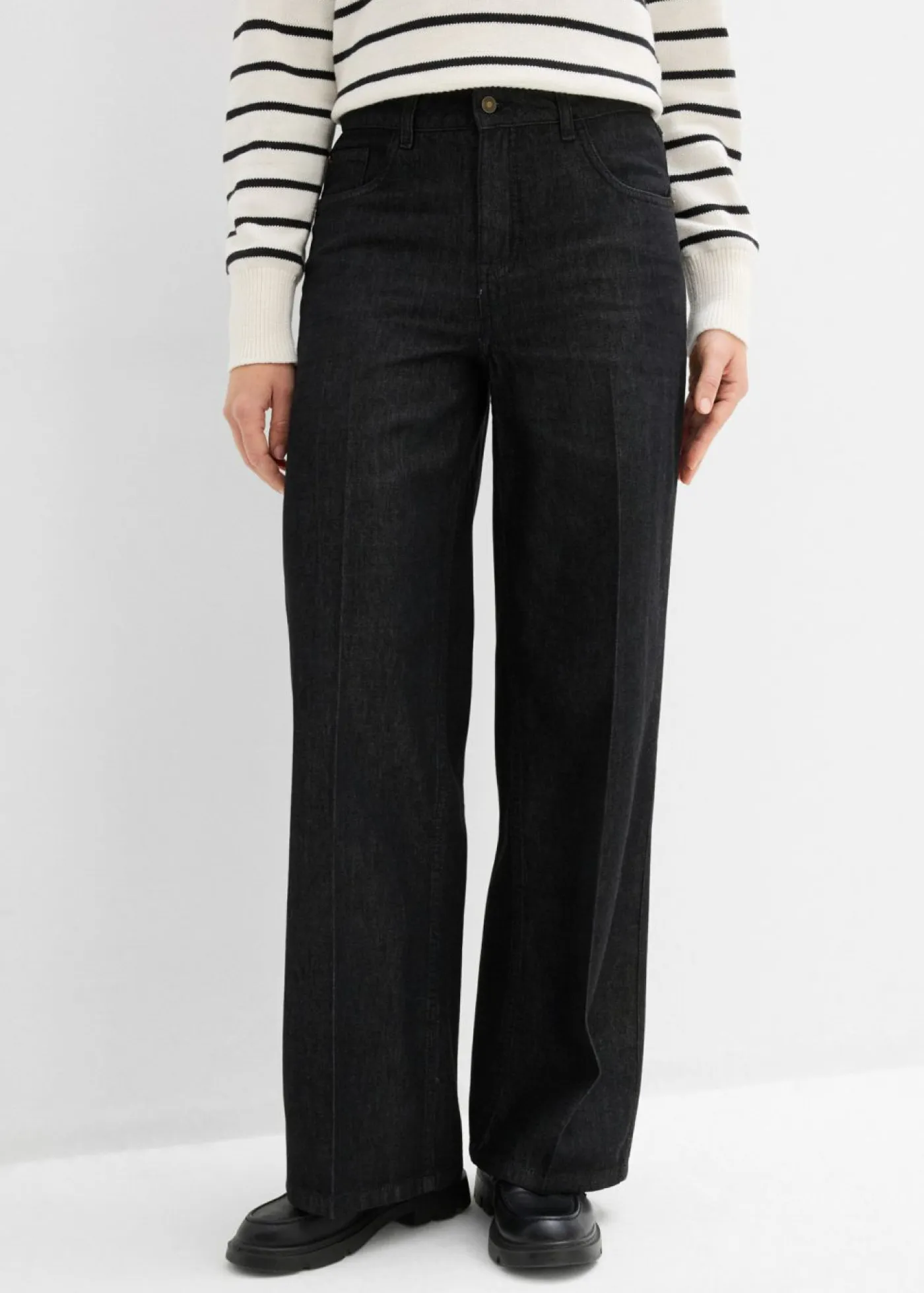 bonprix bonprix Vaqueros>Vaqueros de pernera ancha, mid waist negro denim usado