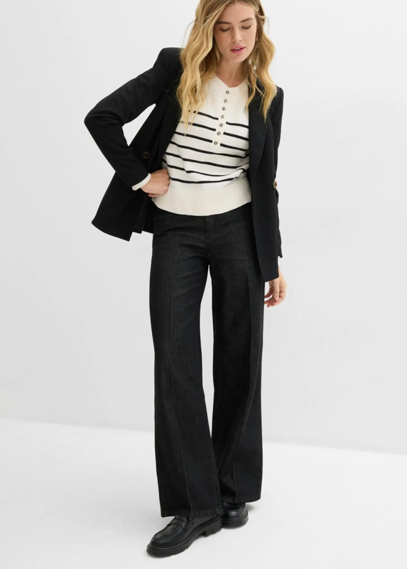 bonprix bonprix Vaqueros>Vaqueros de pernera ancha, mid waist negro denim usado