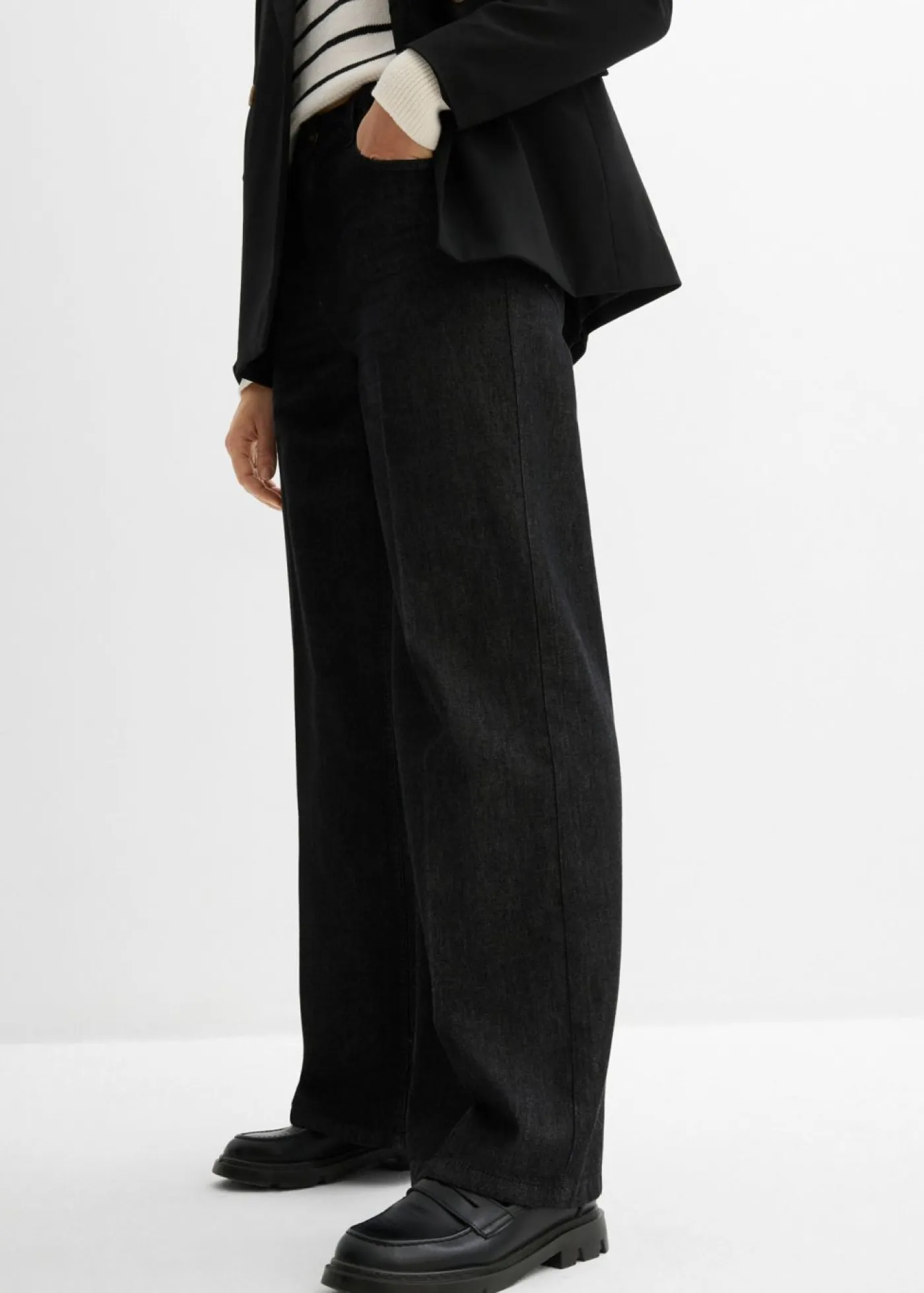 bonprix bonprix Vaqueros>Vaqueros de pernera ancha, mid waist negro denim usado