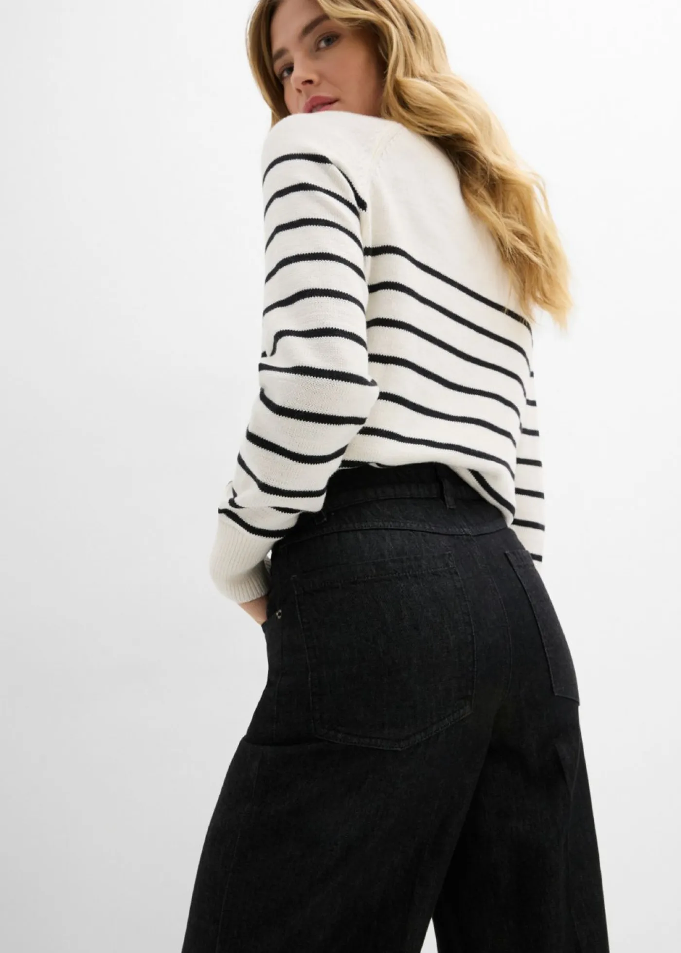 bonprix bonprix Vaqueros>Vaqueros de pernera ancha, mid waist negro denim usado