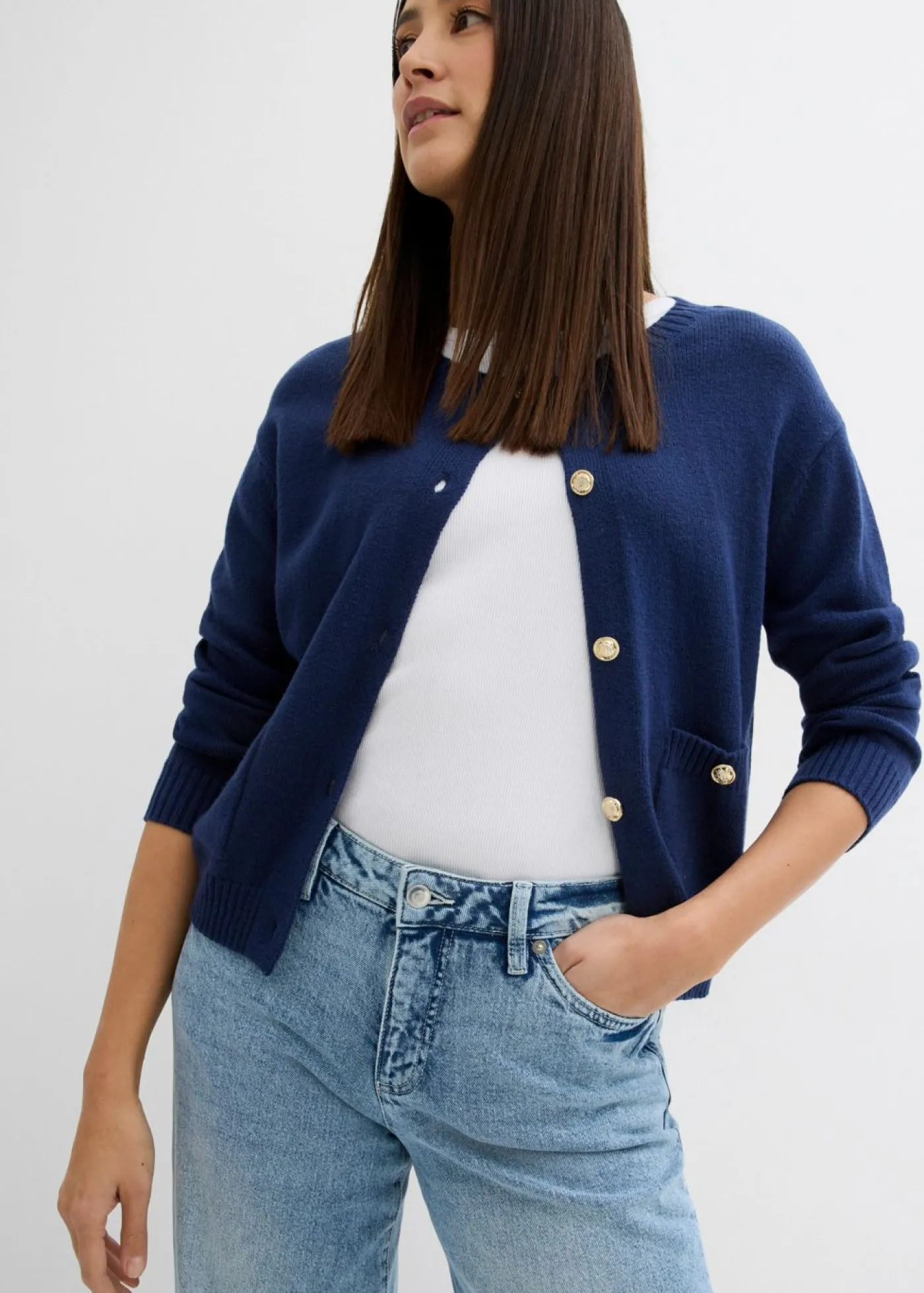 bonprix bonprix Vaqueros|Tallas Pequeñas>Vaqueros de pernera ancha, mid waist, largo completo y low stretch azul hielo denim usado