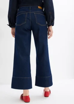 Mujer bonprix bonprix Vaqueros de pierna ancha, tiro medio y largo acortado