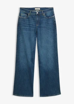 bonprix bonprix Vaqueros>Vaqueros de talle medio con perneras anchas y piedras brillantes azul piedra-azul marino usado