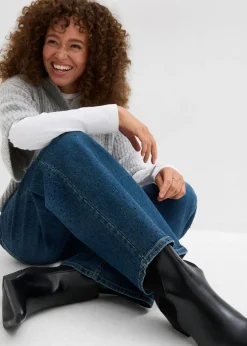 Mujer bonprix bonprix Vaqueros de talle medio con perneras anchas y piedras brillantes
