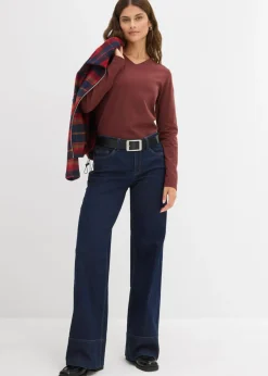 Mujer bonprix bonprix Vaqueros de talle medio de algodón orgánico con perneras anchas