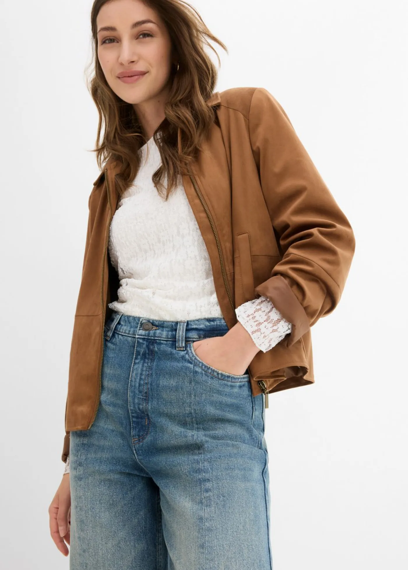 bonprix bonprix Vaqueros>Vaqueros elásticos con corte holgado, talle alto y diseño recto azul claro denim usado