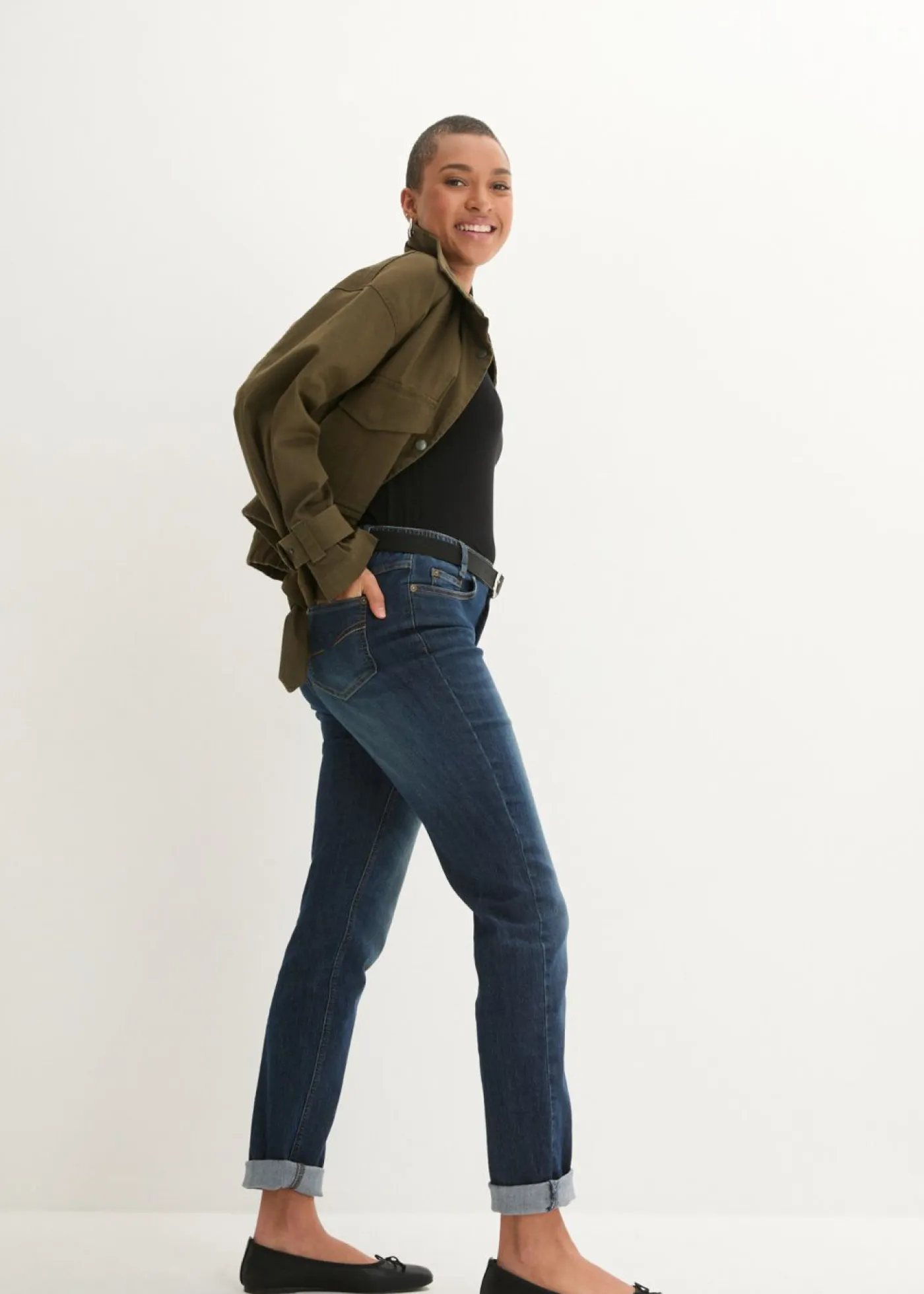 bonprix bonprix Vaqueros|Tallas Pequeñas>Vaqueros elásticos con corte pitillo y tiro medio denim intenso