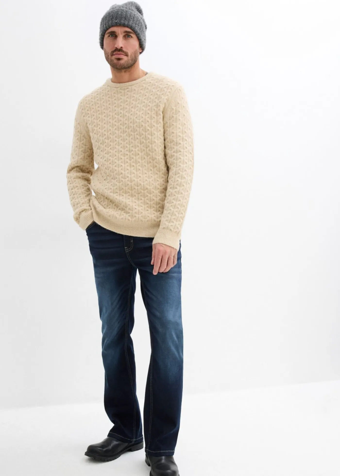 bonprix bonprix Vaqueros>Vaqueros elásticos con corte clásico, cinturilla elástica y diseño bootcut denim oscuro