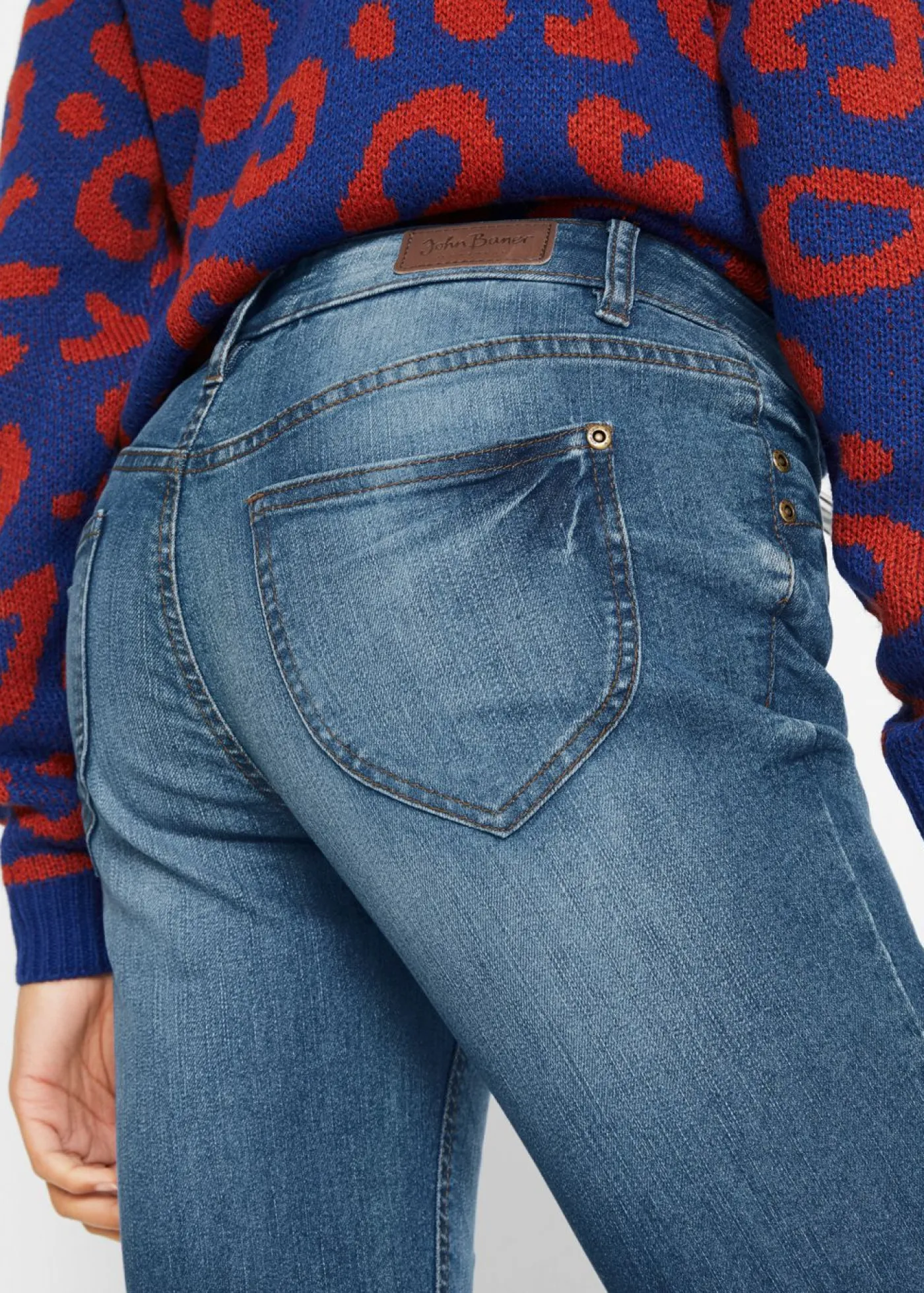 bonprix bonprix Vaqueros>Vaqueros elásticos con corte bootcut y talle medio Azul desgastado