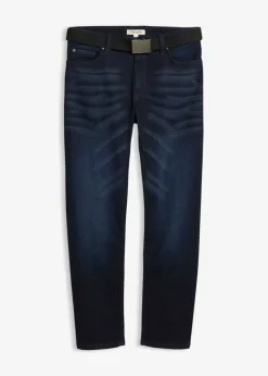 bonprix bonprix Vaqueros>Vaqueros elásticos con corte regular, cinturón y diseño recto Azul oscuro denim