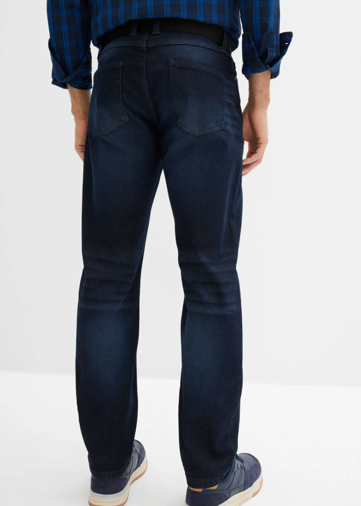 bonprix bonprix Vaqueros>Vaqueros elásticos con corte regular, cinturón y diseño recto Azul oscuro denim